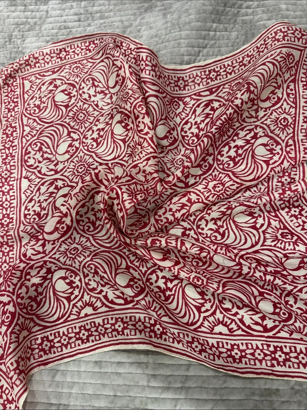 Red and White Decorative Silk Square Scarf